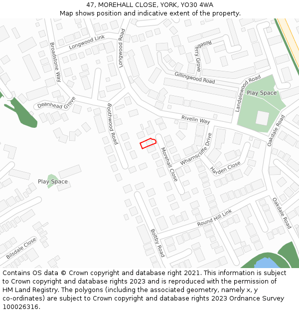 47, MOREHALL CLOSE, YORK, YO30 4WA: Location map and indicative extent of plot