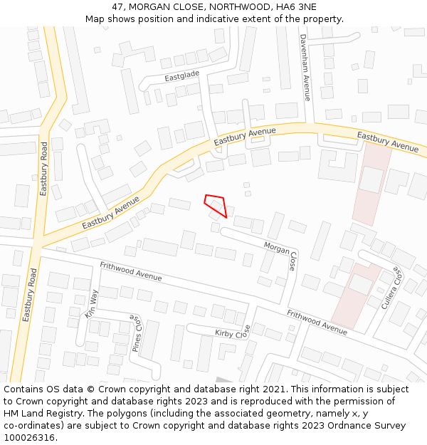 47, MORGAN CLOSE, NORTHWOOD, HA6 3NE: Location map and indicative extent of plot