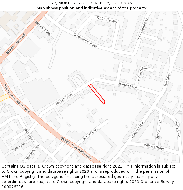 47, MORTON LANE, BEVERLEY, HU17 9DA: Location map and indicative extent of plot