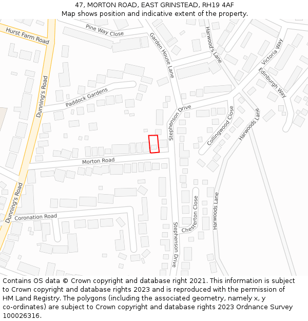 47, MORTON ROAD, EAST GRINSTEAD, RH19 4AF: Location map and indicative extent of plot