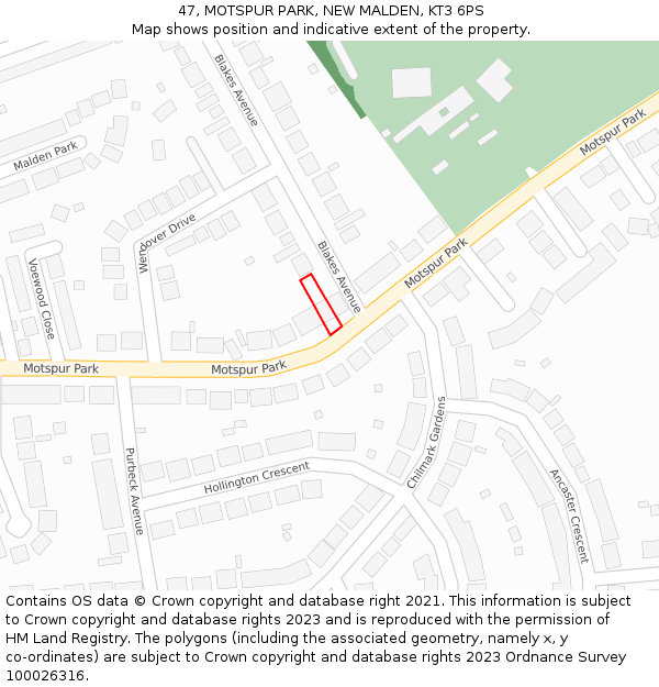 47, MOTSPUR PARK, NEW MALDEN, KT3 6PS: Location map and indicative extent of plot