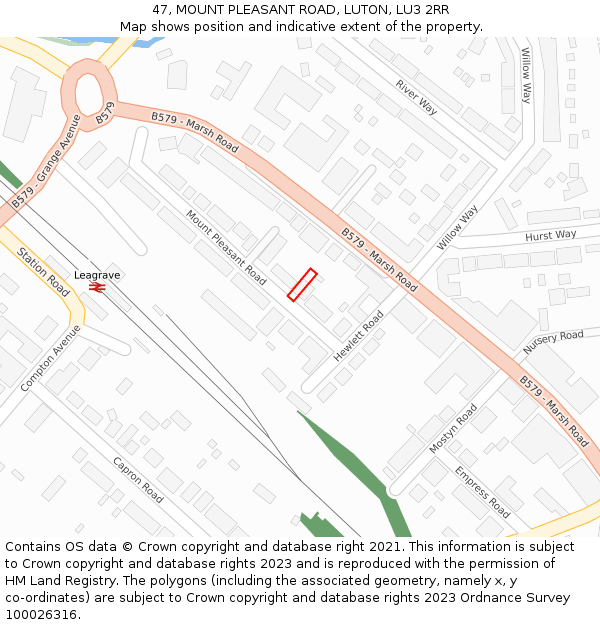 47, MOUNT PLEASANT ROAD, LUTON, LU3 2RR: Location map and indicative extent of plot