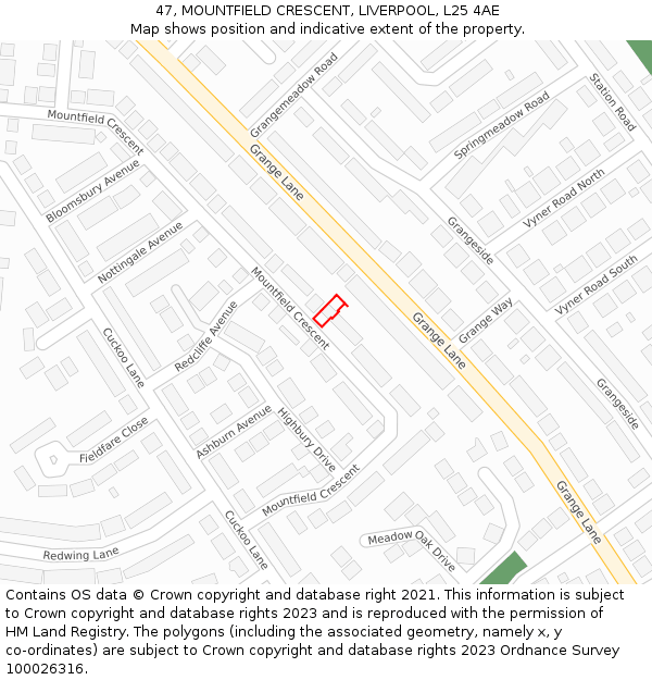 47, MOUNTFIELD CRESCENT, LIVERPOOL, L25 4AE: Location map and indicative extent of plot