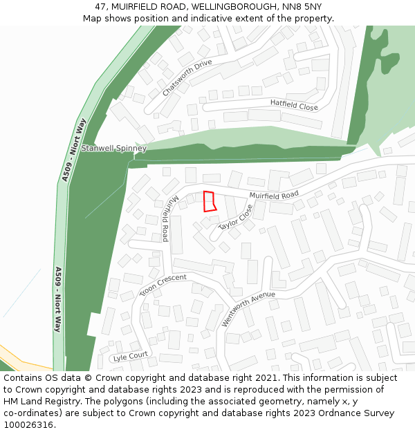 47, MUIRFIELD ROAD, WELLINGBOROUGH, NN8 5NY: Location map and indicative extent of plot