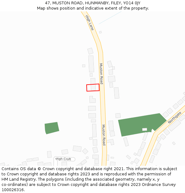 47, MUSTON ROAD, HUNMANBY, FILEY, YO14 0JY: Location map and indicative extent of plot