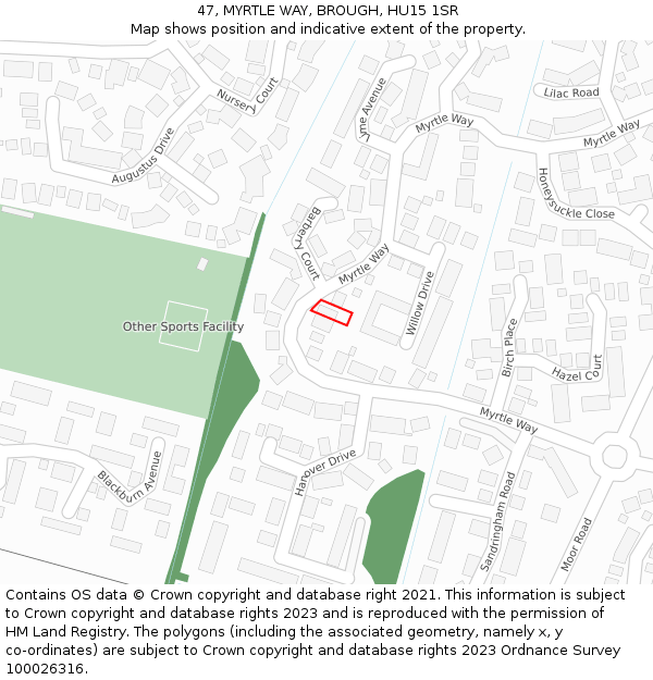 47, MYRTLE WAY, BROUGH, HU15 1SR: Location map and indicative extent of plot