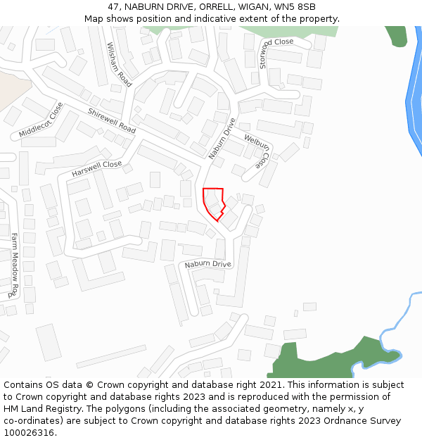 47, NABURN DRIVE, ORRELL, WIGAN, WN5 8SB: Location map and indicative extent of plot