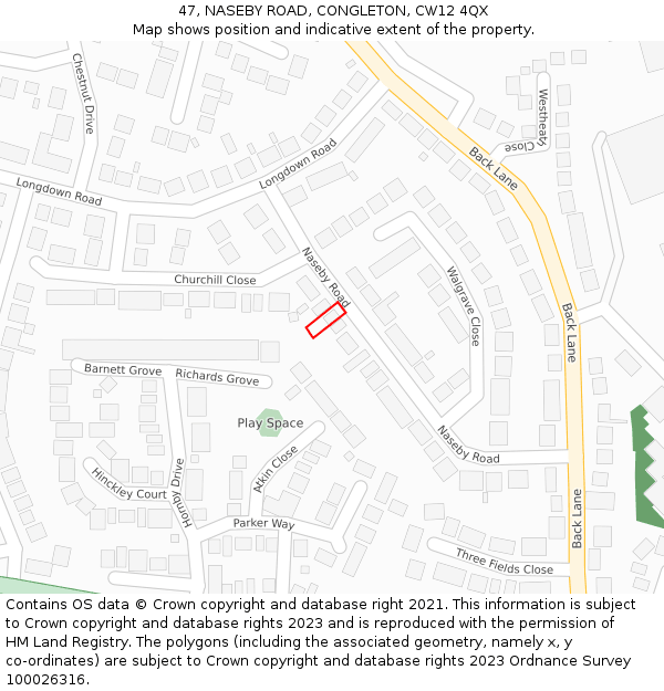 47, NASEBY ROAD, CONGLETON, CW12 4QX: Location map and indicative extent of plot