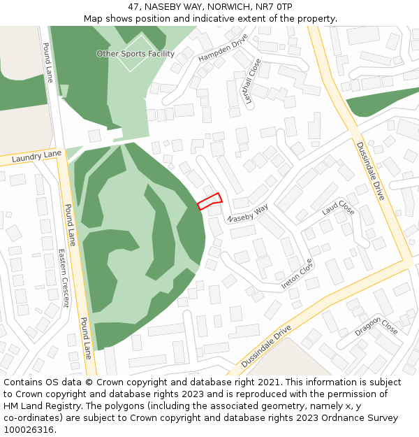 47, NASEBY WAY, NORWICH, NR7 0TP: Location map and indicative extent of plot