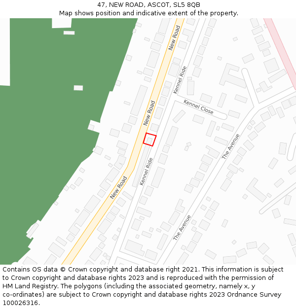 47, NEW ROAD, ASCOT, SL5 8QB: Location map and indicative extent of plot