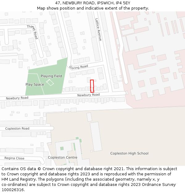 47, NEWBURY ROAD, IPSWICH, IP4 5EY: Location map and indicative extent of plot