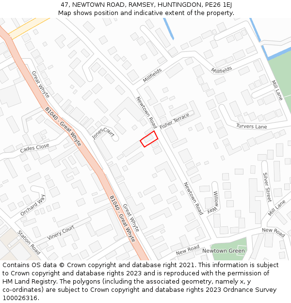 47, NEWTOWN ROAD, RAMSEY, HUNTINGDON, PE26 1EJ: Location map and indicative extent of plot