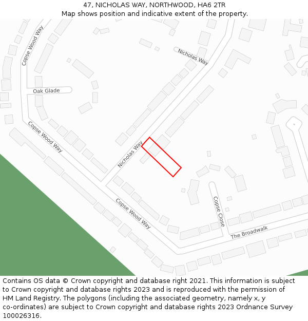 47, NICHOLAS WAY, NORTHWOOD, HA6 2TR: Location map and indicative extent of plot