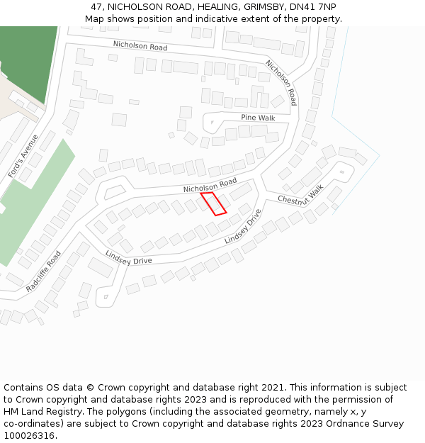 47, NICHOLSON ROAD, HEALING, GRIMSBY, DN41 7NP: Location map and indicative extent of plot