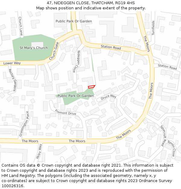 47, NIDEGGEN CLOSE, THATCHAM, RG19 4HS: Location map and indicative extent of plot