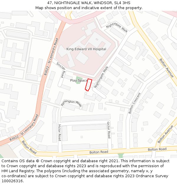 47, NIGHTINGALE WALK, WINDSOR, SL4 3HS: Location map and indicative extent of plot