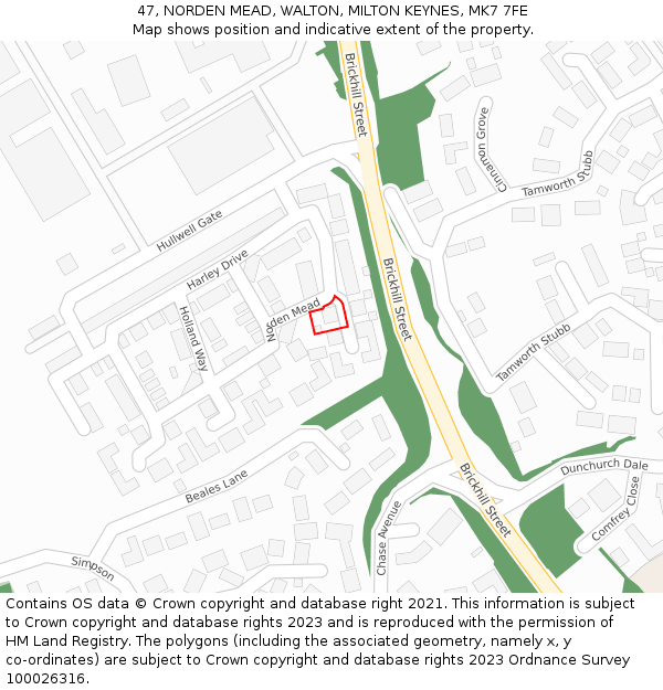 47, NORDEN MEAD, WALTON, MILTON KEYNES, MK7 7FE: Location map and indicative extent of plot
