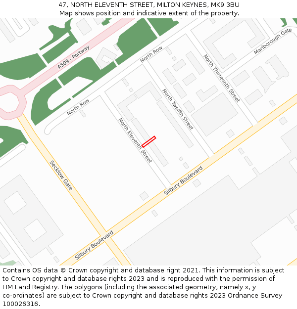 47, NORTH ELEVENTH STREET, MILTON KEYNES, MK9 3BU: Location map and indicative extent of plot