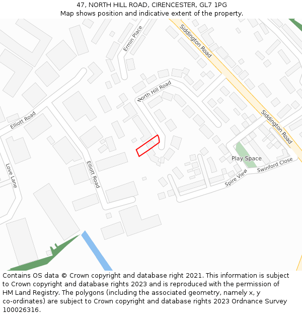 47, NORTH HILL ROAD, CIRENCESTER, GL7 1PG: Location map and indicative extent of plot