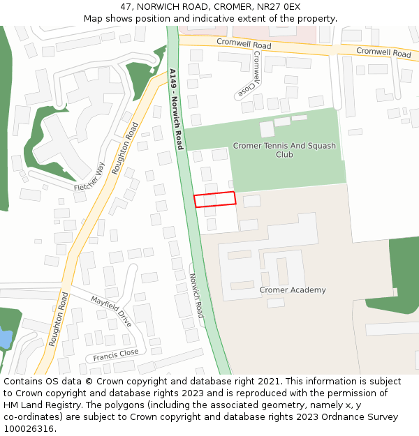 47, NORWICH ROAD, CROMER, NR27 0EX: Location map and indicative extent of plot