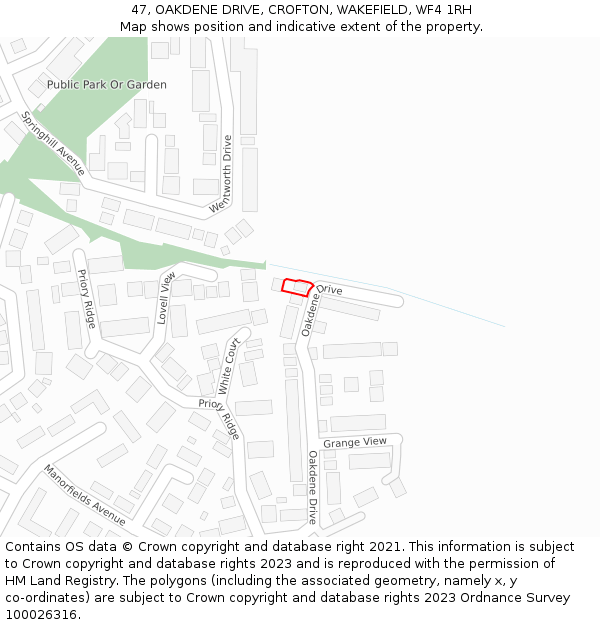 47, OAKDENE DRIVE, CROFTON, WAKEFIELD, WF4 1RH: Location map and indicative extent of plot