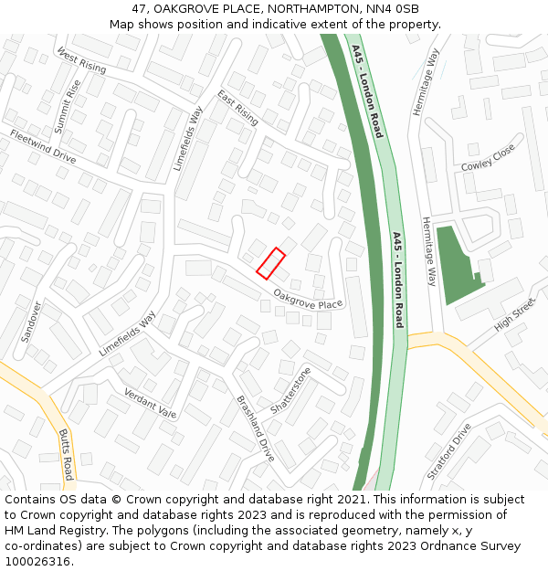 47, OAKGROVE PLACE, NORTHAMPTON, NN4 0SB: Location map and indicative extent of plot