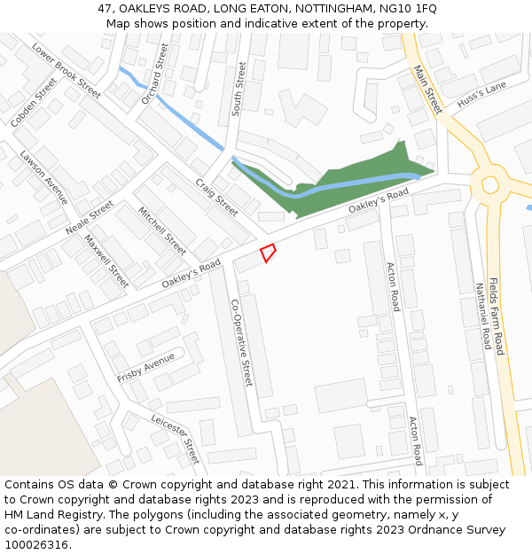 47, OAKLEYS ROAD, LONG EATON, NOTTINGHAM, NG10 1FQ: Location map and indicative extent of plot