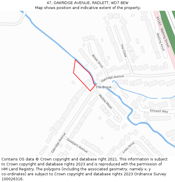 47, OAKRIDGE AVENUE, RADLETT, WD7 8EW: Location map and indicative extent of plot