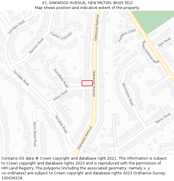 47, OAKWOOD AVENUE, NEW MILTON, BH25 5DZ: Location map and indicative extent of plot