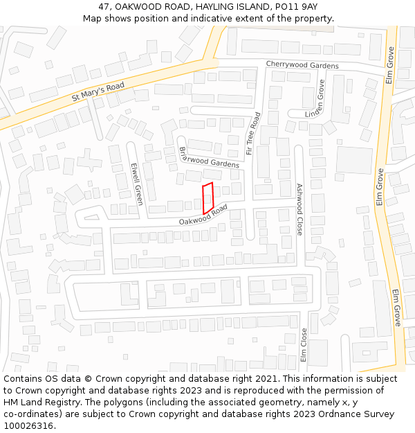 47, OAKWOOD ROAD, HAYLING ISLAND, PO11 9AY: Location map and indicative extent of plot