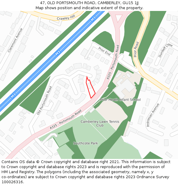 47, OLD PORTSMOUTH ROAD, CAMBERLEY, GU15 1JJ: Location map and indicative extent of plot