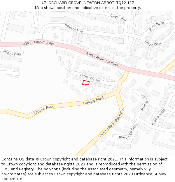 47, ORCHARD GROVE, NEWTON ABBOT, TQ12 1FZ: Location map and indicative extent of plot