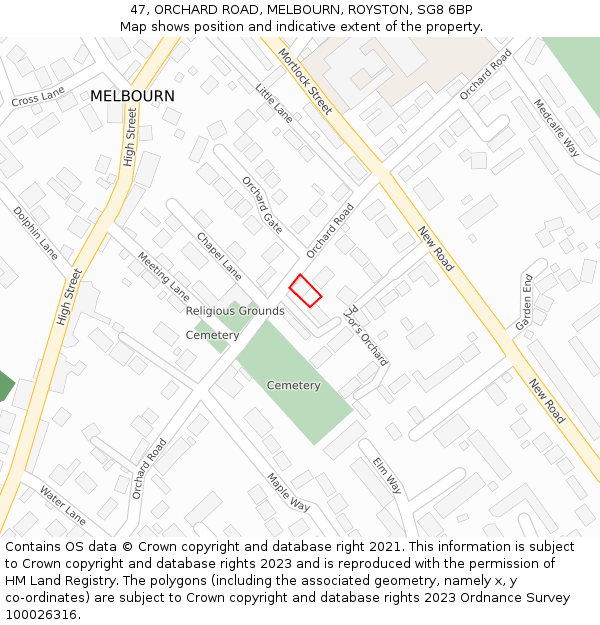 47, ORCHARD ROAD, MELBOURN, ROYSTON, SG8 6BP: Location map and indicative extent of plot