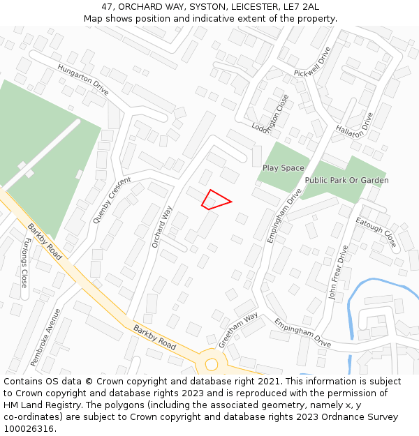 47, ORCHARD WAY, SYSTON, LEICESTER, LE7 2AL: Location map and indicative extent of plot