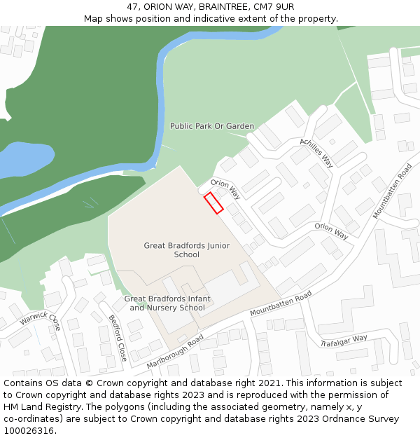 47, ORION WAY, BRAINTREE, CM7 9UR: Location map and indicative extent of plot