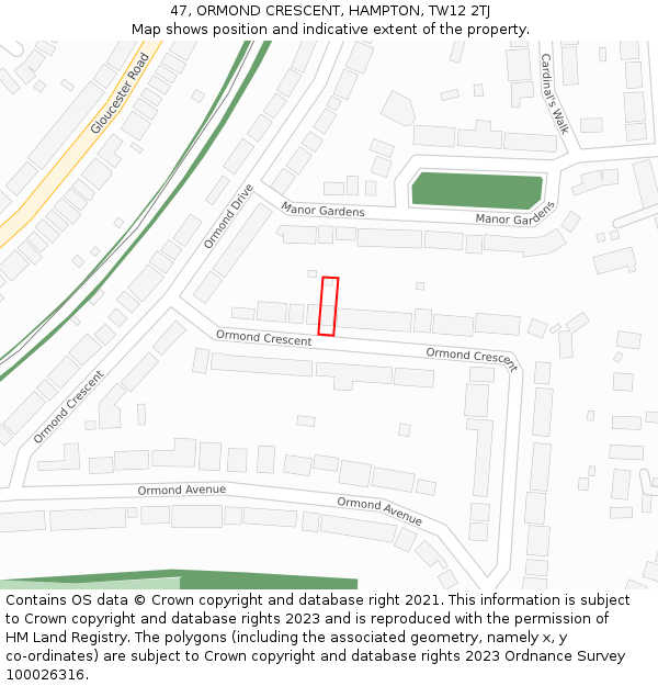 47, ORMOND CRESCENT, HAMPTON, TW12 2TJ: Location map and indicative extent of plot