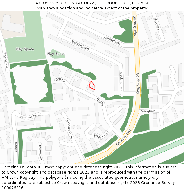 47, OSPREY, ORTON GOLDHAY, PETERBOROUGH, PE2 5FW: Location map and indicative extent of plot