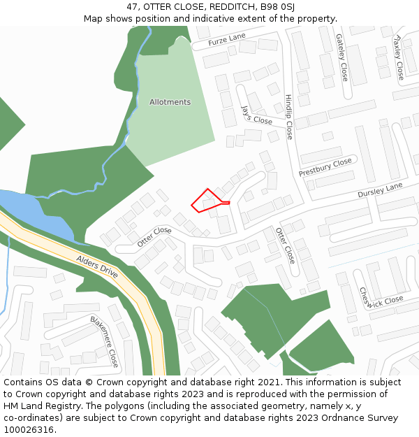 47, OTTER CLOSE, REDDITCH, B98 0SJ: Location map and indicative extent of plot
