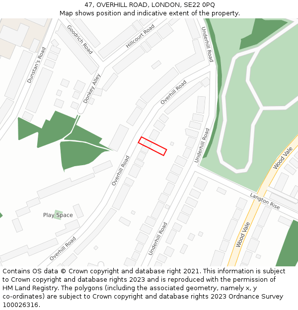 47, OVERHILL ROAD, LONDON, SE22 0PQ: Location map and indicative extent of plot