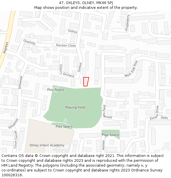 47, OXLEYS, OLNEY, MK46 5PJ: Location map and indicative extent of plot