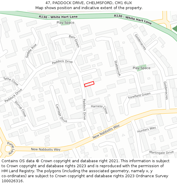 47, PADDOCK DRIVE, CHELMSFORD, CM1 6UX: Location map and indicative extent of plot