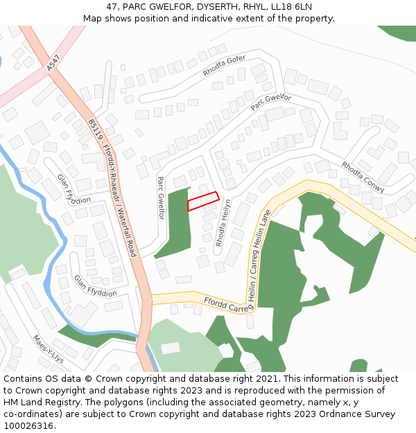 47, PARC GWELFOR, DYSERTH, RHYL, LL18 6LN: Location map and indicative extent of plot