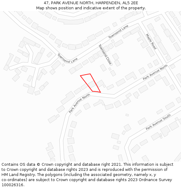 47, PARK AVENUE NORTH, HARPENDEN, AL5 2EE: Location map and indicative extent of plot