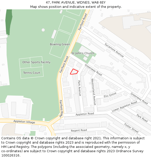 47, PARK AVENUE, WIDNES, WA8 6EY: Location map and indicative extent of plot