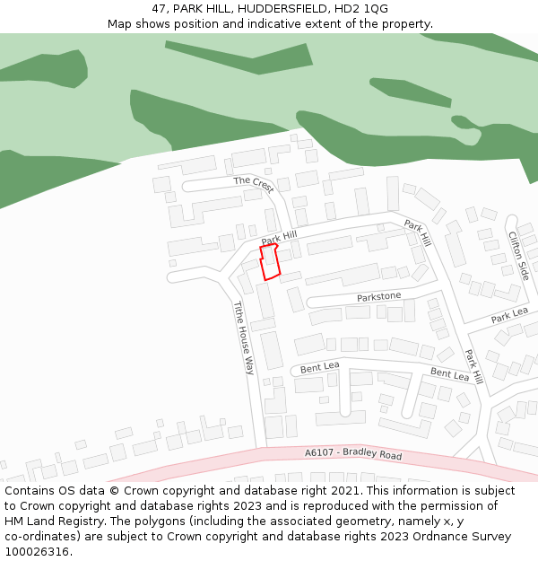 47, PARK HILL, HUDDERSFIELD, HD2 1QG: Location map and indicative extent of plot