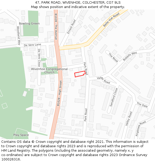 47, PARK ROAD, WIVENHOE, COLCHESTER, CO7 9LS: Location map and indicative extent of plot