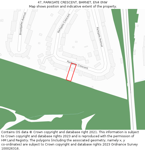 47, PARKGATE CRESCENT, BARNET, EN4 0NW: Location map and indicative extent of plot