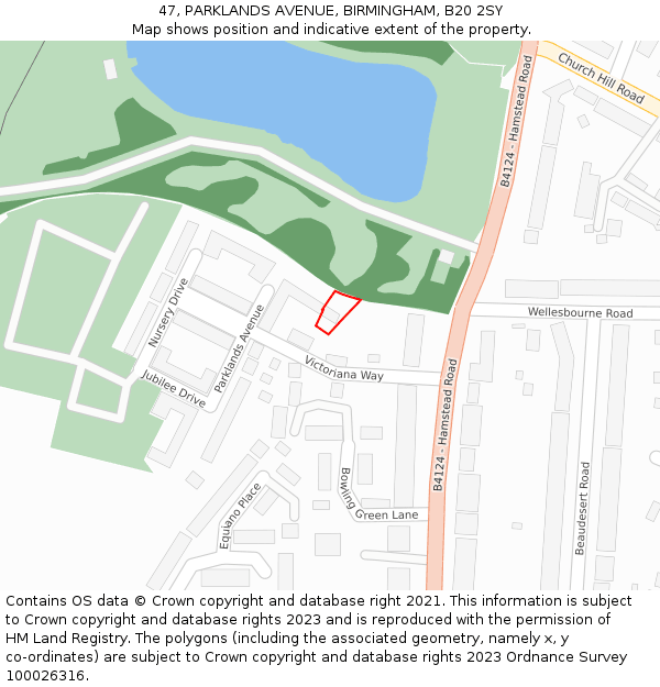 47, PARKLANDS AVENUE, BIRMINGHAM, B20 2SY: Location map and indicative extent of plot