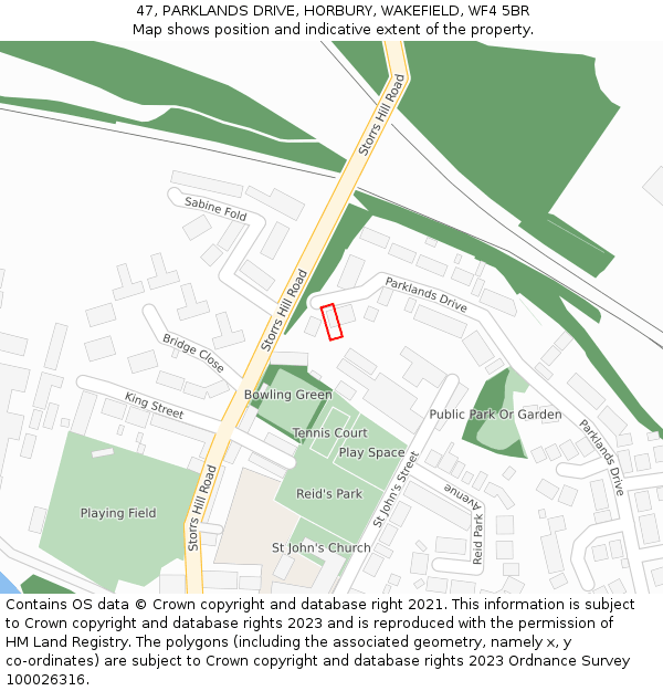 47, PARKLANDS DRIVE, HORBURY, WAKEFIELD, WF4 5BR: Location map and indicative extent of plot