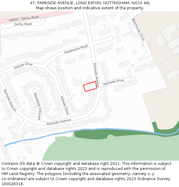 47, PARKSIDE AVENUE, LONG EATON, NOTTINGHAM, NG10 4AJ: Location map and indicative extent of plot